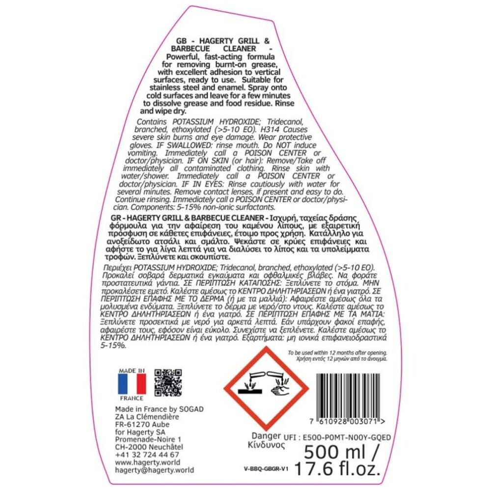 2PK Hagerty Grill & Barbecue Cleaner/Degreaser Spray BBQ Care Accessory 500ml