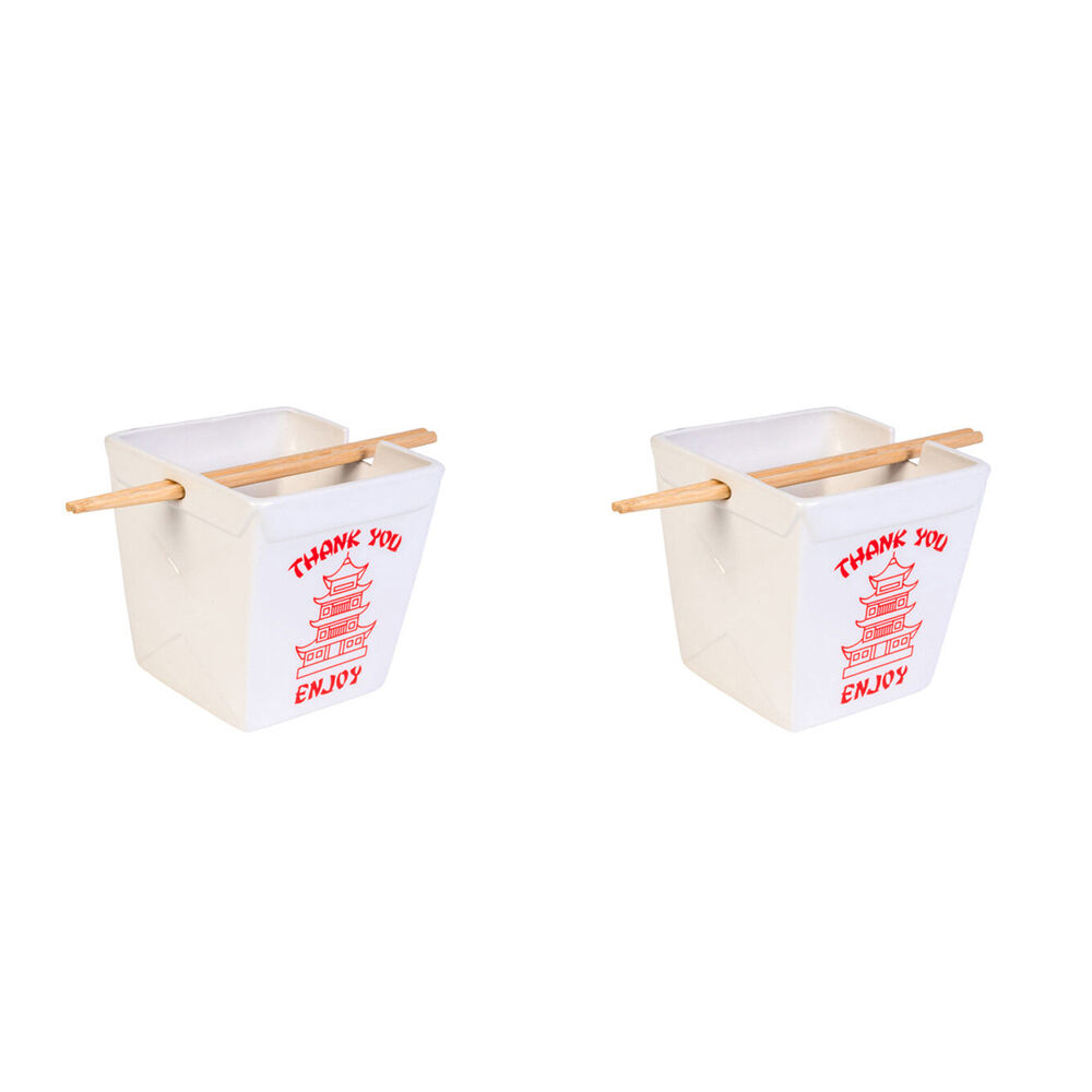 2PK Noodle Bowl W/Chopsticks Takeaway Contemporary White Ceramic Dinnerware