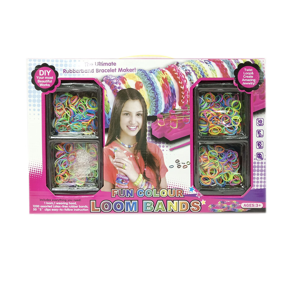 1600pc ABT Kids Loom Bands Set W/ 2 Knitting Spools Multicoloured