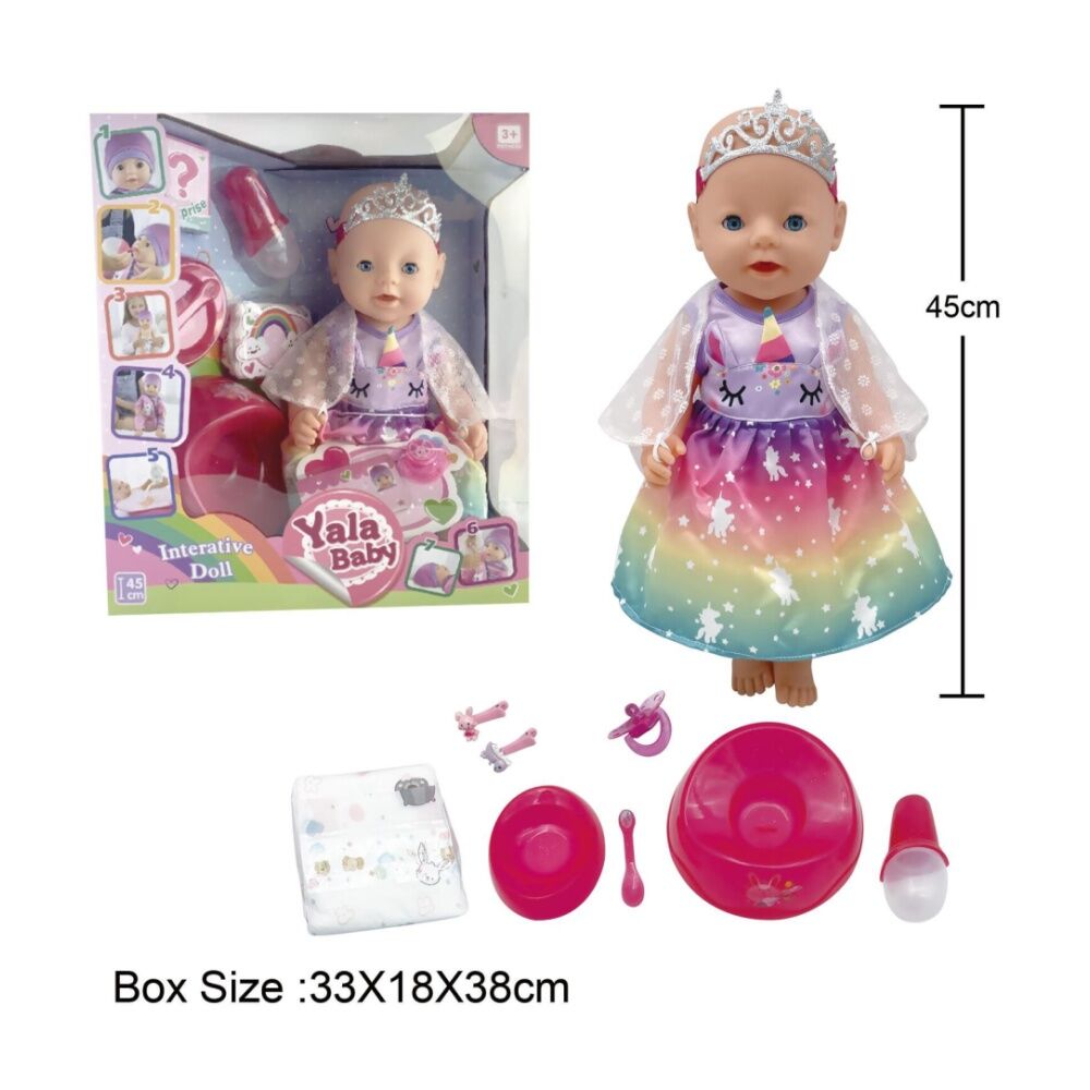 7pc ABT Kids Drink N Wet Girl Baby Doll With Accessories 45cm