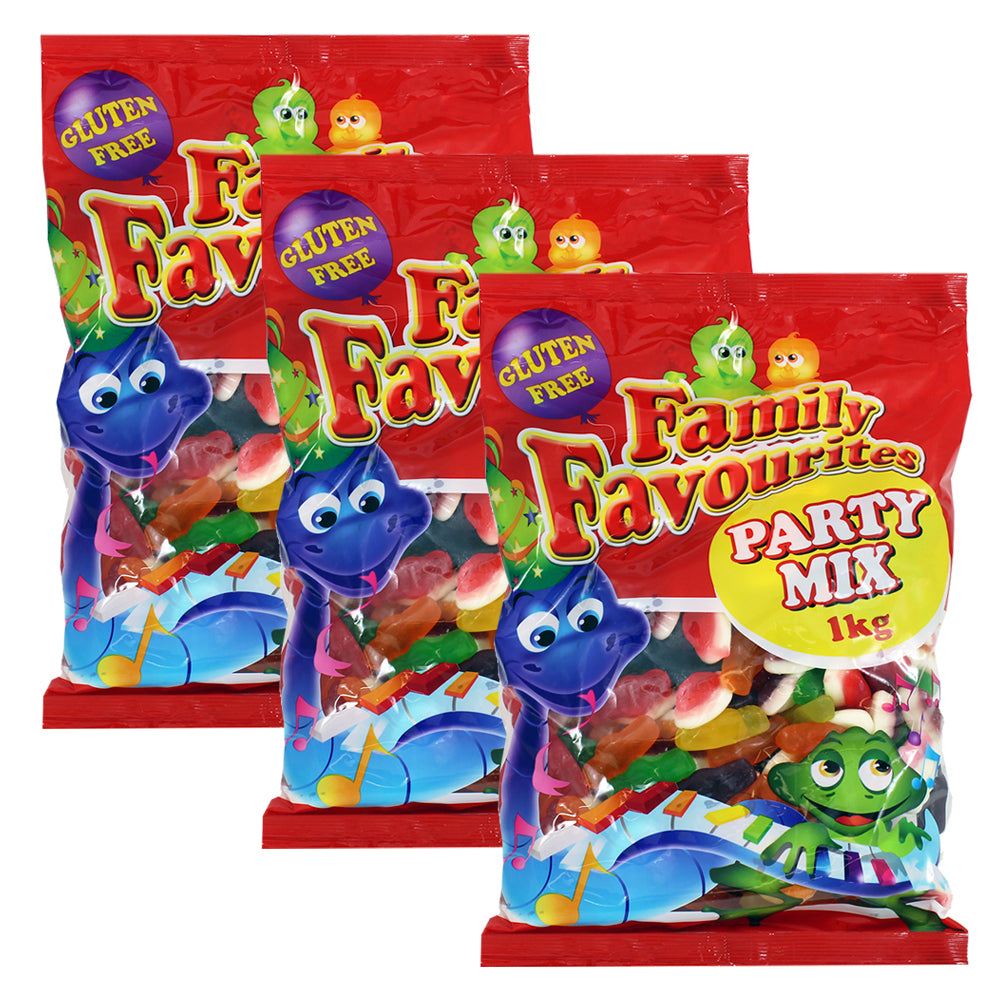 3x Family Favourites Party mix Lollies Gummy Lolly Treat 1kg