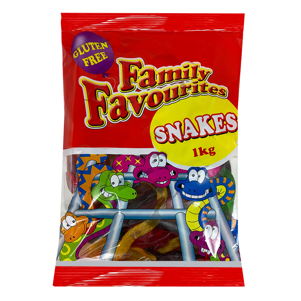 3x Family Favourites Snakes Gummy Lolly Treats Snacks Family Bag 1kg