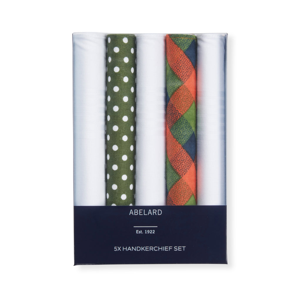 10pc Abelard Classic Mens Cotton Hankerchief Set - Green
