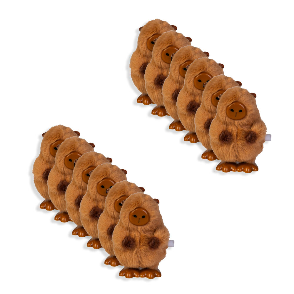 12PK Fuzzy Wind-Up Capybara Toy Soft Compact Portable Brown Animal