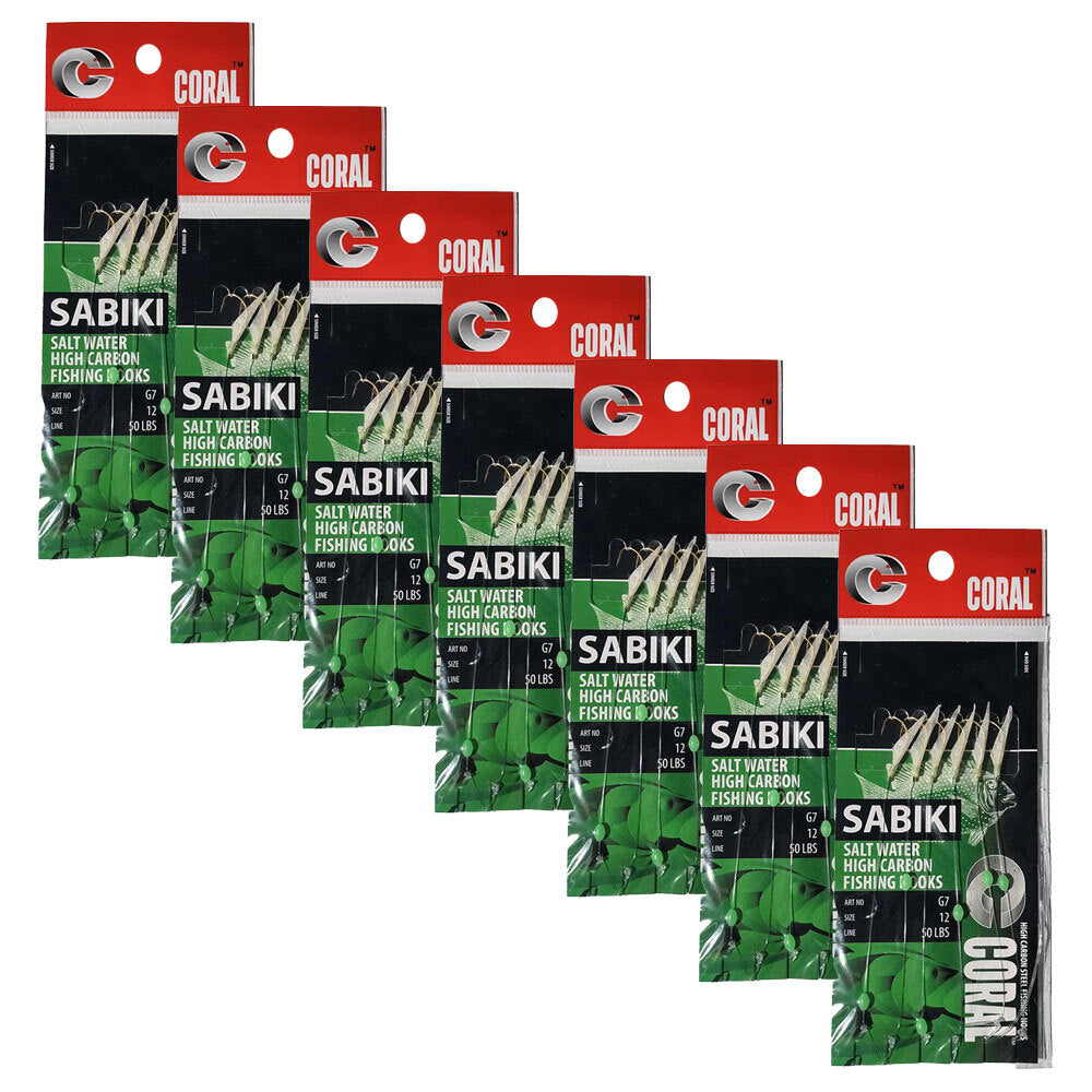 7PK Sabiki Fish Skin Fishing Bait/Lure Carbon Hook Size 12