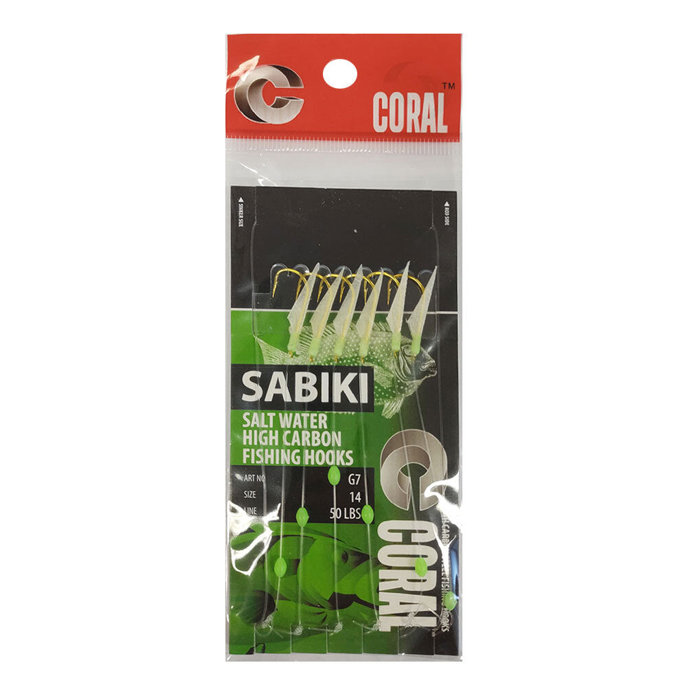 7PK Sabiki Fish Skin Fishing Bait/Lure Carbon Hook Size 14