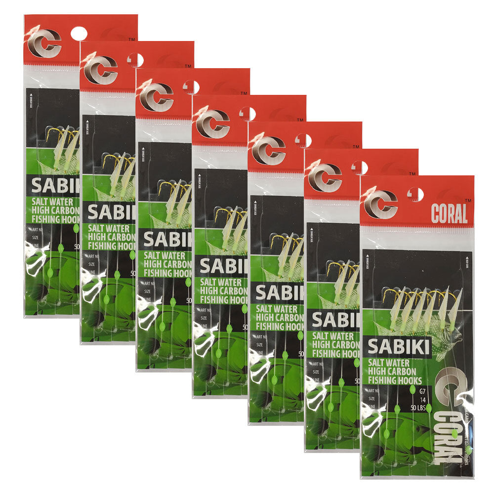 7PK Sabiki Fish Skin Fishing Bait/Lure Carbon Hook Size 14