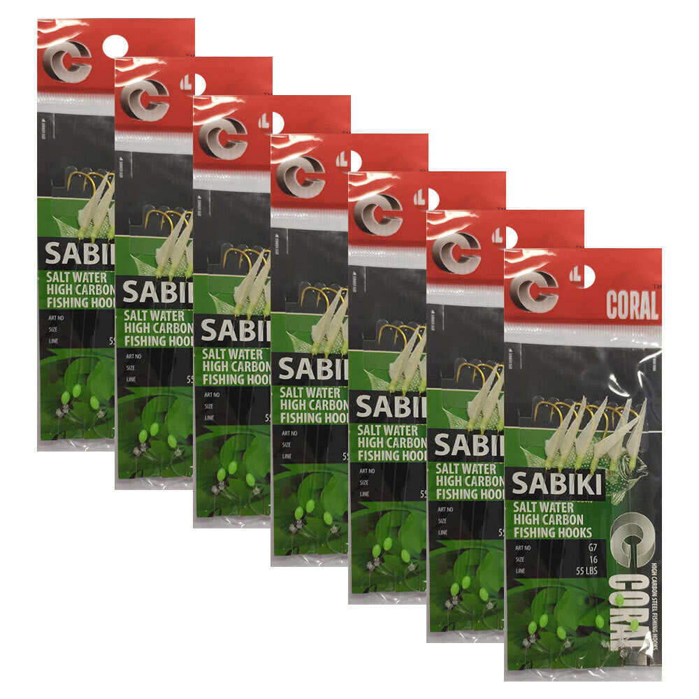 7PK Sabiki Fish Skin Fishing Bait/Lure Carbon Hook Size 16