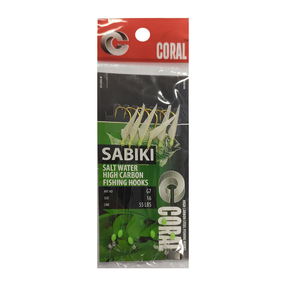 7PK Sabiki Fish Skin Fishing Bait/Lure Carbon Hook Size 16
