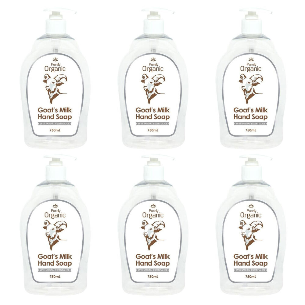 6PK Purely Organic Naturally Goat's Milk Liquid Hand Soap For All Skin Types 750ml