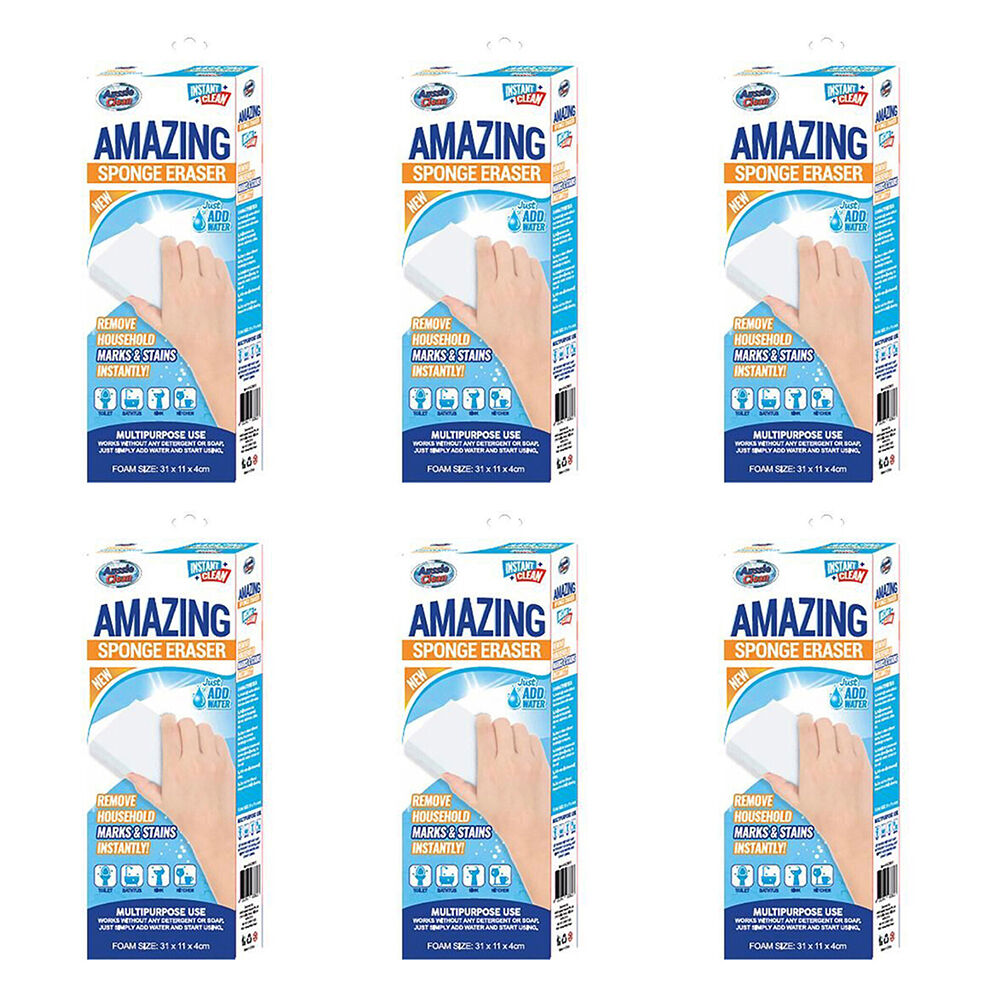 6PK Aussie Clean Amazing Multipurpose Sponge Eraser 31x11cm - White