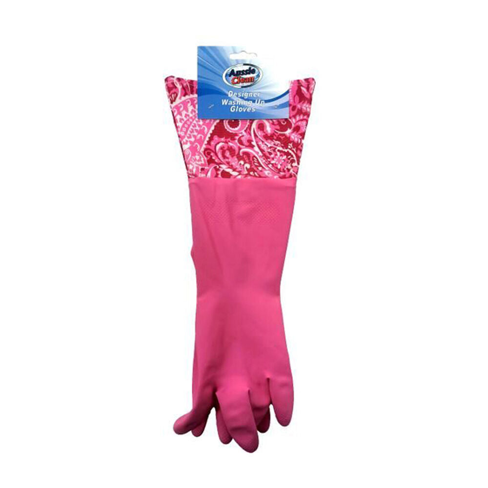 12PK Aussie Clean Designer Durable Rubber Dishwashing Gloves - Assorted
