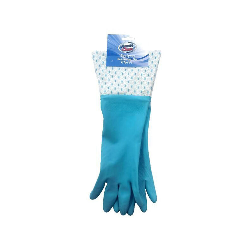 12PK Aussie Clean Designer Durable Rubber Dishwashing Gloves - Assorted