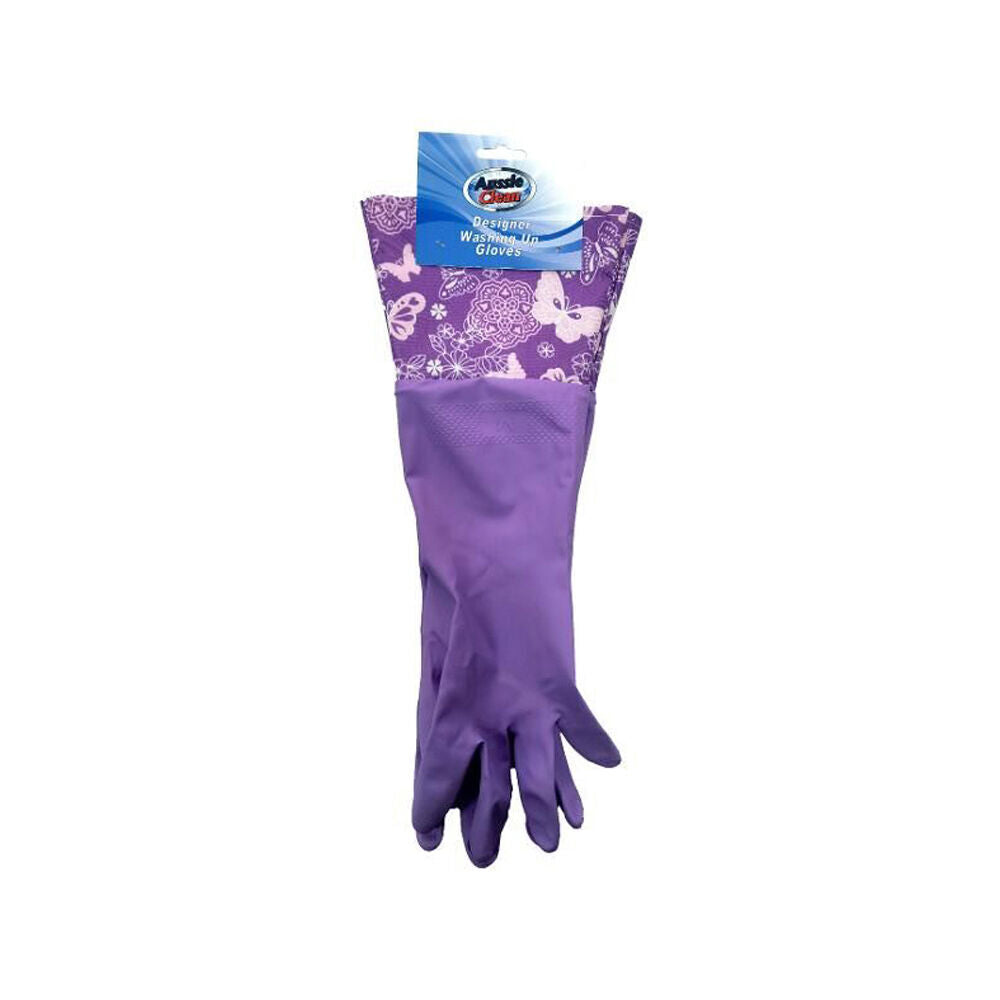 12PK Aussie Clean Designer Durable Rubber Dishwashing Gloves - Assorted