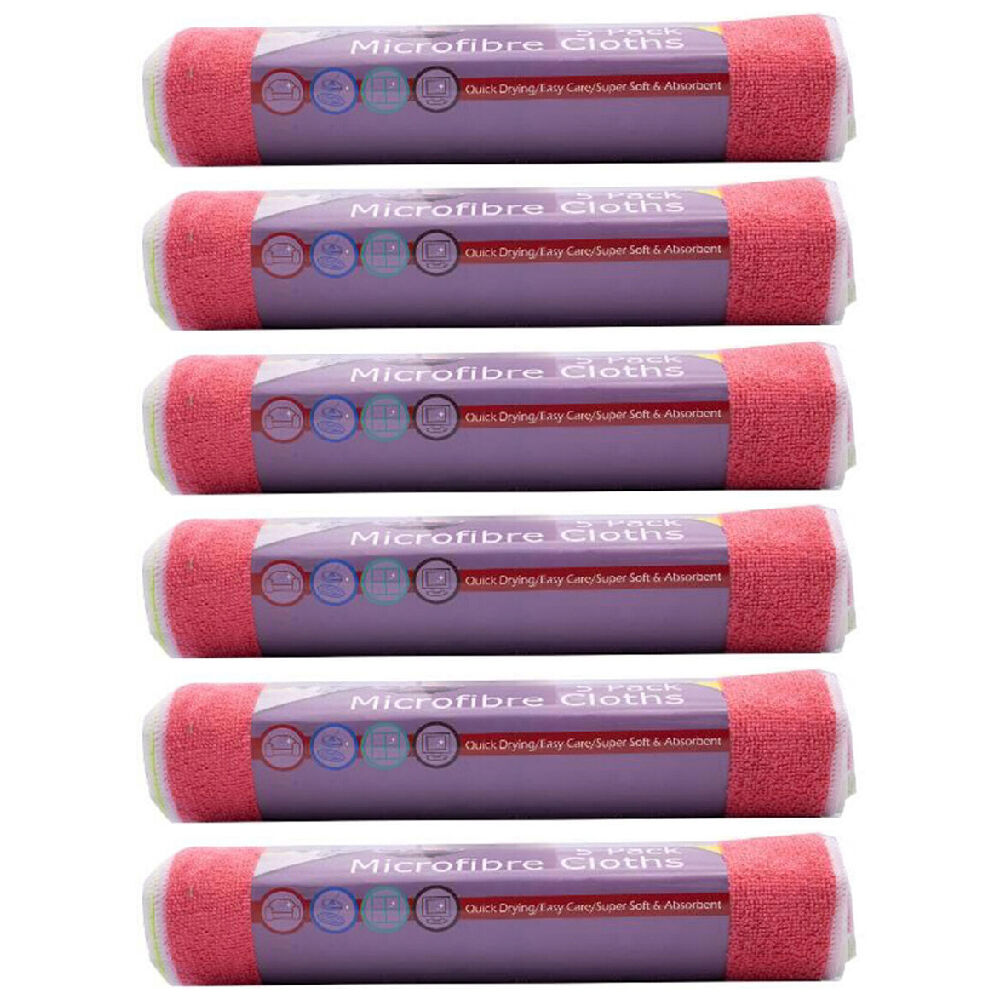 6x 5pc Aussie Clean Soft & Absorbent Microfibre Cloths 30x30cm - Assorted
