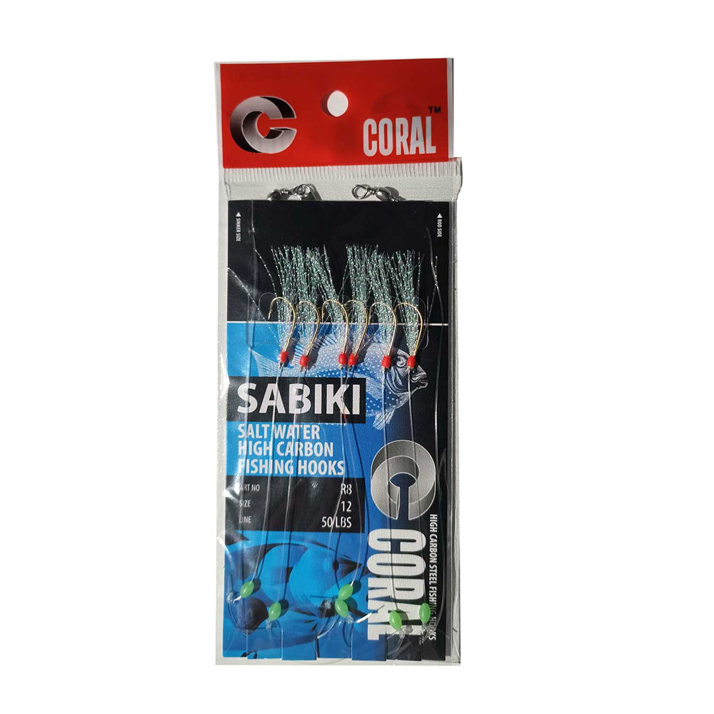 7PK Sabiki White Line Fishing Bait/Lure Carbon Hook Size 12
