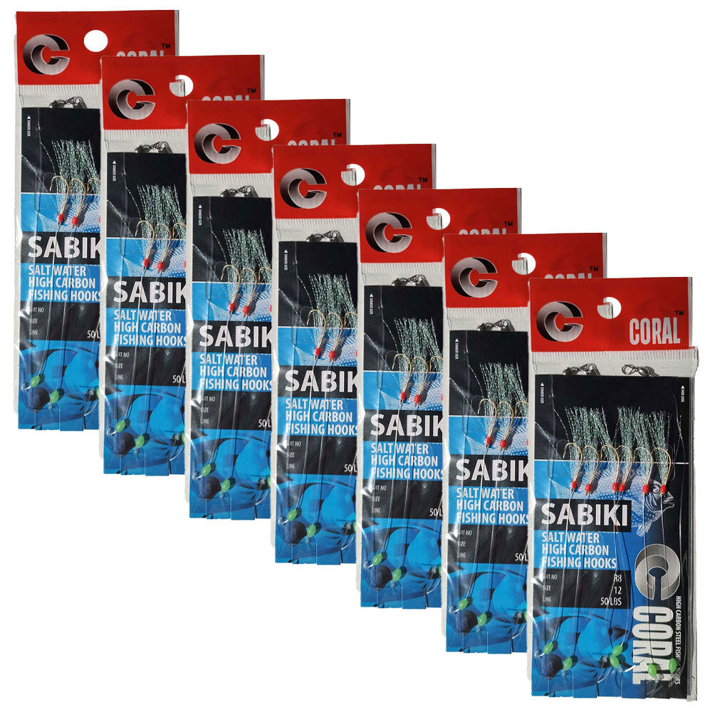 7PK Sabiki White Line Fishing Bait/Lure Carbon Hook Size 12