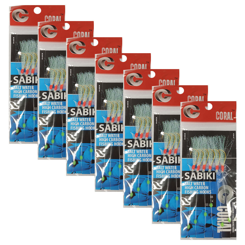 7PK Sabiki White Line Fishing Bait/Lure Carbon Hook Size 14