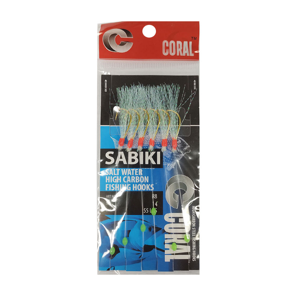 7PK Sabiki White Line Fishing Bait/Lure Carbon Hook Size 14