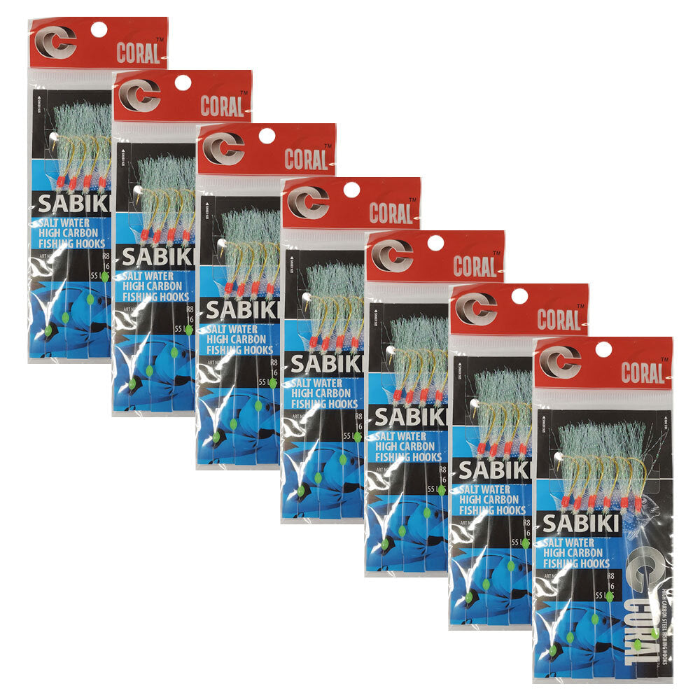 7PK Sabiki White Line Fishing Bait/Lure Carbon Hook Size 16