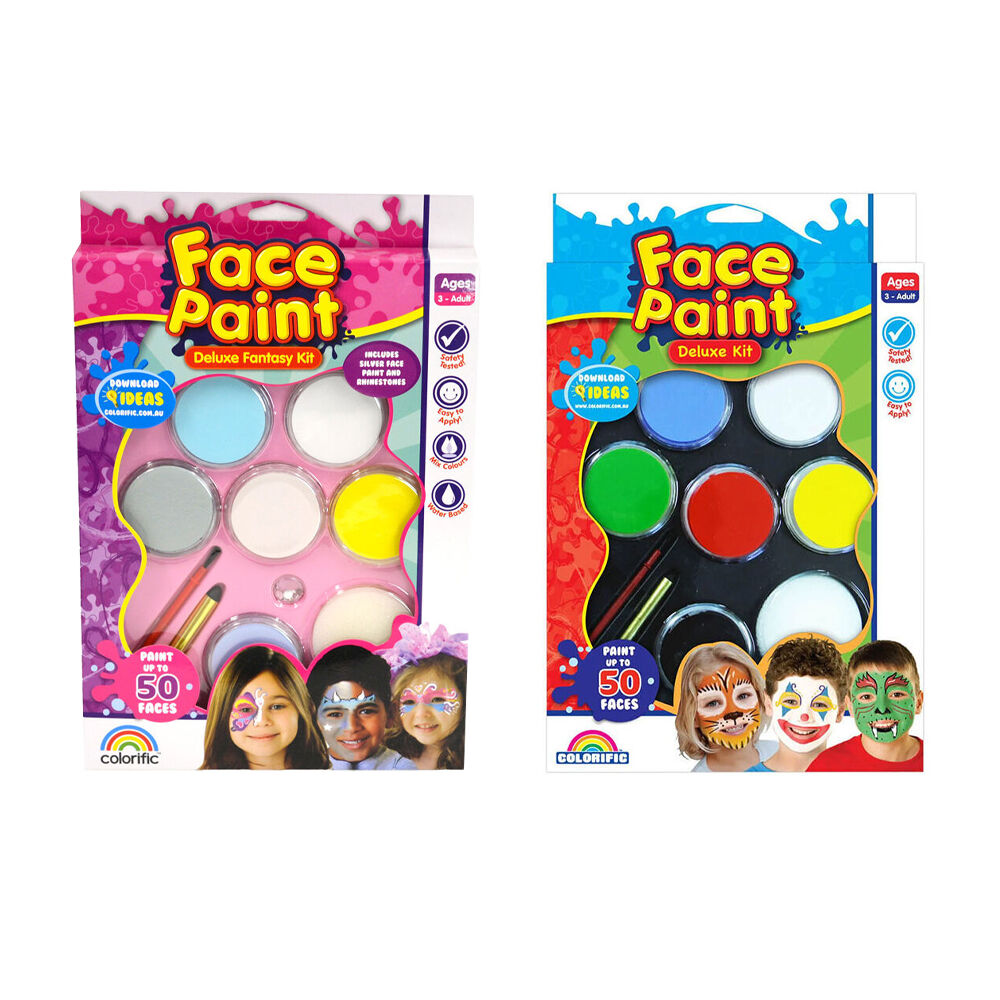 2pc Colorific Face Paint Washable Deluxe Kit and Fantasy Kit Combo Set 3y+