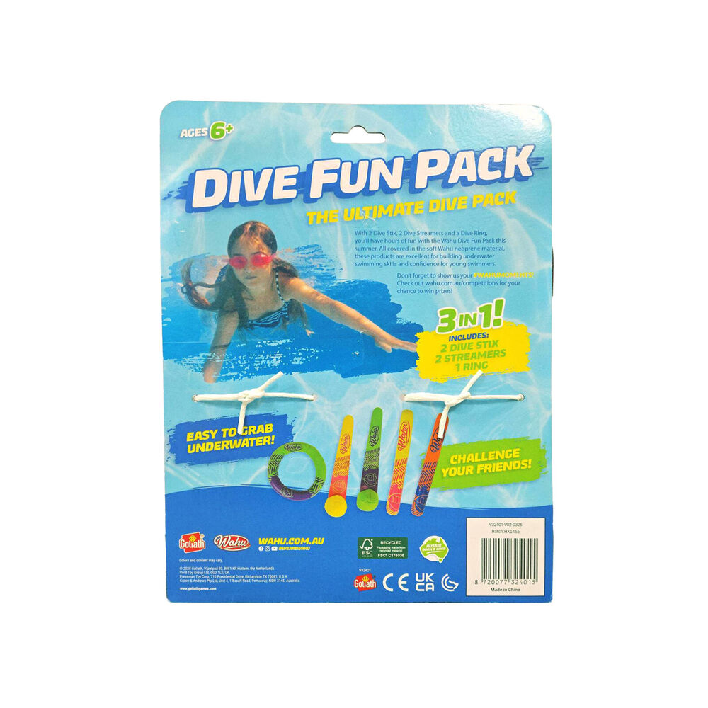 5pc Wahu Dive Fun Pack Pool Toy Kit for Kids With Sticks Streamers and Ring 6y+