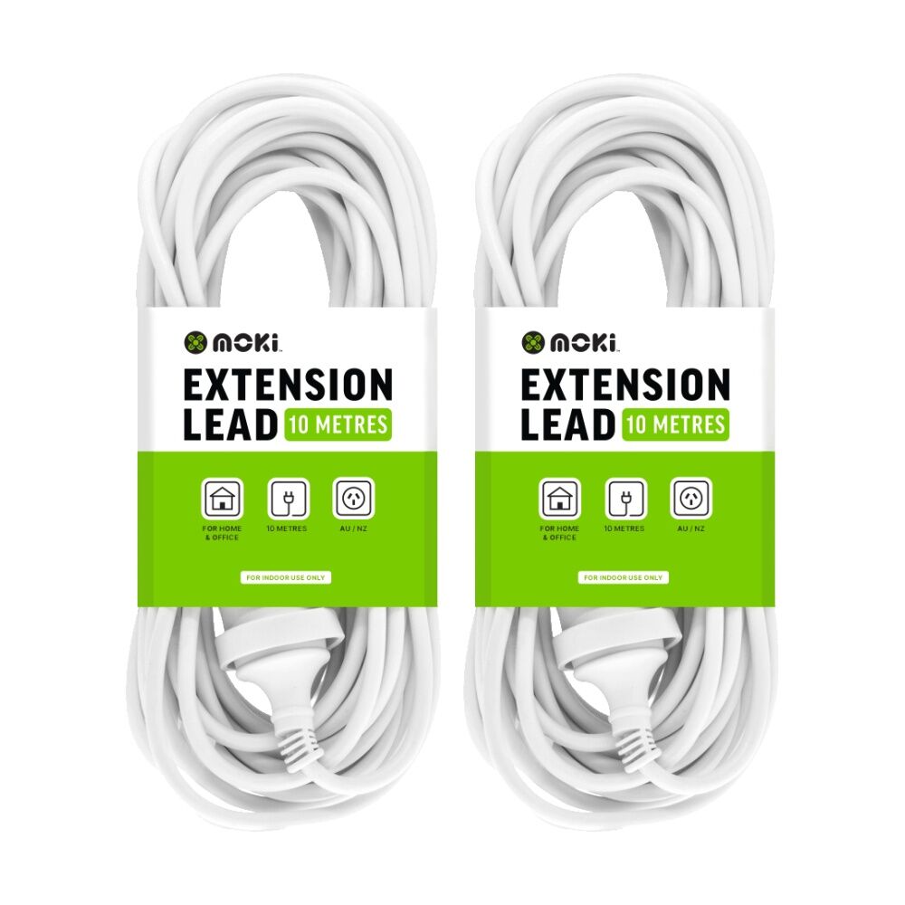 2PK Moki AU/NZ Long Extension Power Lead Cord for Indoor Home/Office 10m