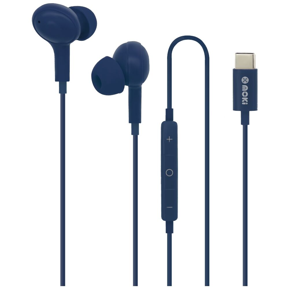 Moki Wired USB-C Connect Inner Ear Earphones W/ Mic & Control Navy