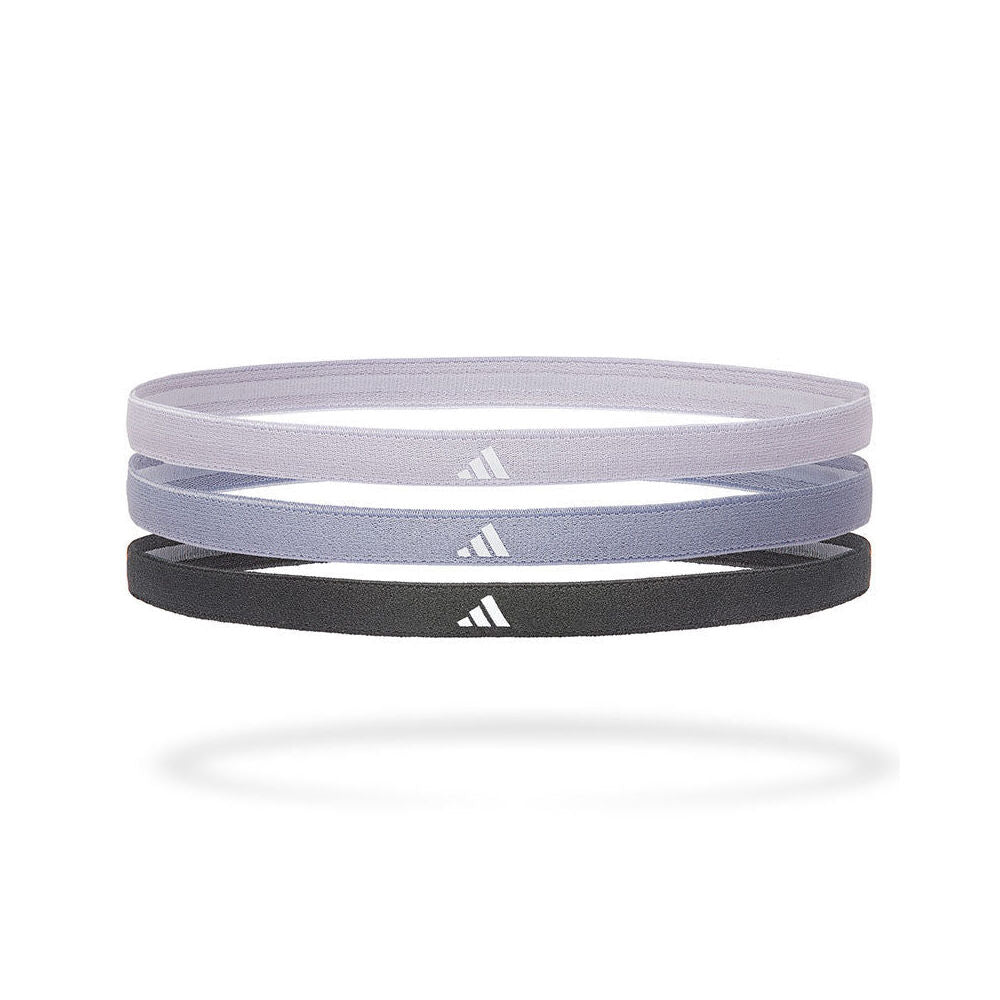 3PK Adidas Sport Hair Band Elastic/Lycra Non-Slip Silver Dawn/Violet/Legend Ink