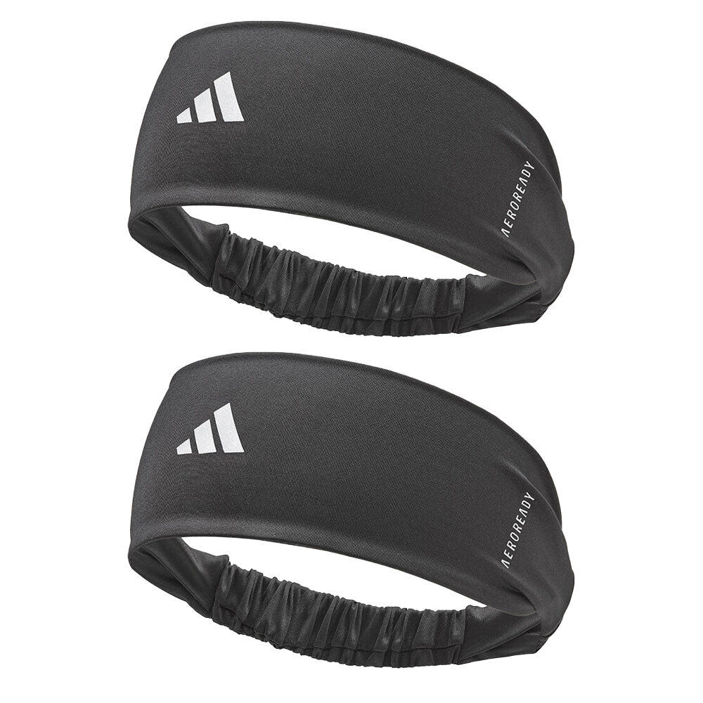 2PK Adidas Sports Elastic Headband Moisture Wicking Gym/Workout Accessory Black