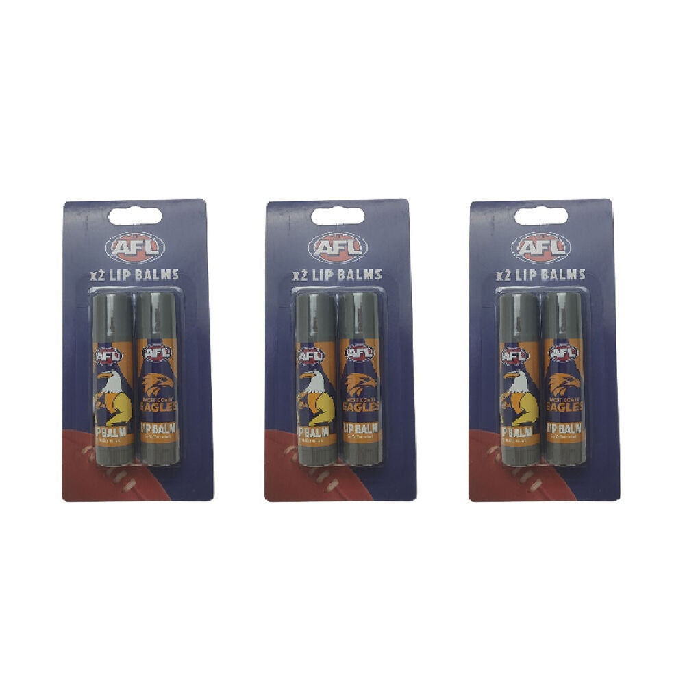 3x 2pc AFL Classic Soft Soothing & Moisturising Lip Balm West Coast Eagles 0.17oz