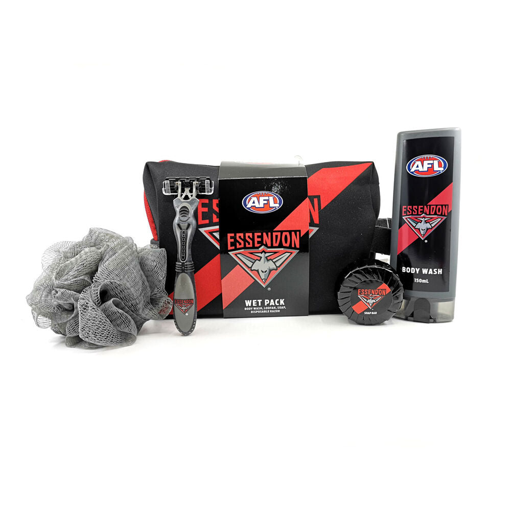 5pc AFL Essendon Bag Body Wash/Disposable Razor/Loofa & Soap