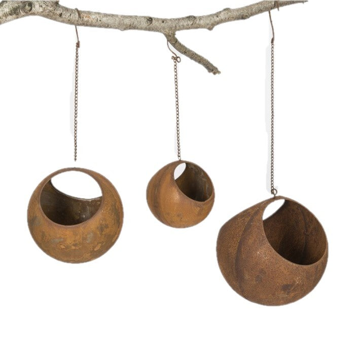 Hanging 21cm Ball Metal Rust Garden Planter Decor - Large