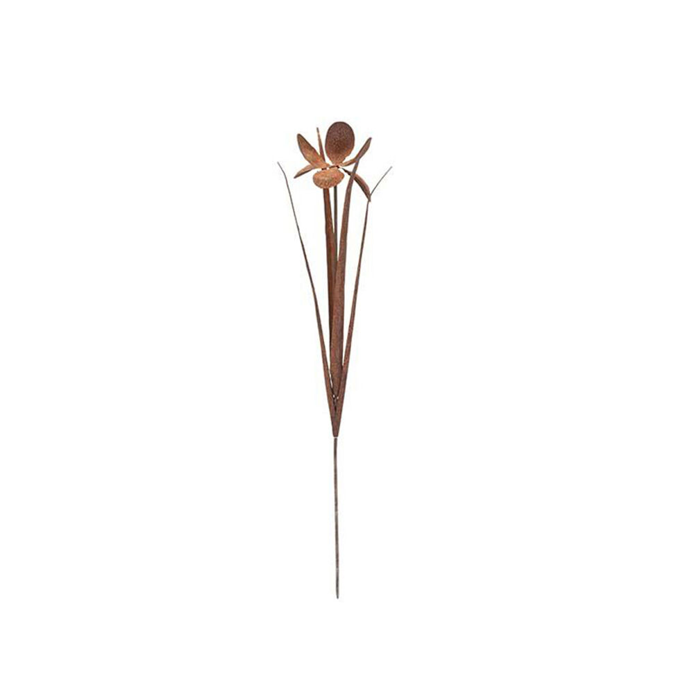 Metal Stake Iris Garden Ornament Decor 14x120cm - Rust