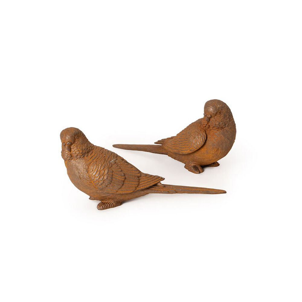 Cast Iron Budgie Sculpture Set Rust 23x11cm - Assorted