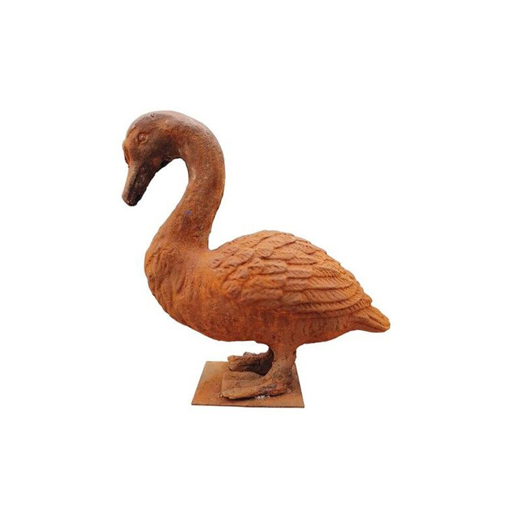Cast Iron Goose Head Down Garden Statue 32x30cm - Rust