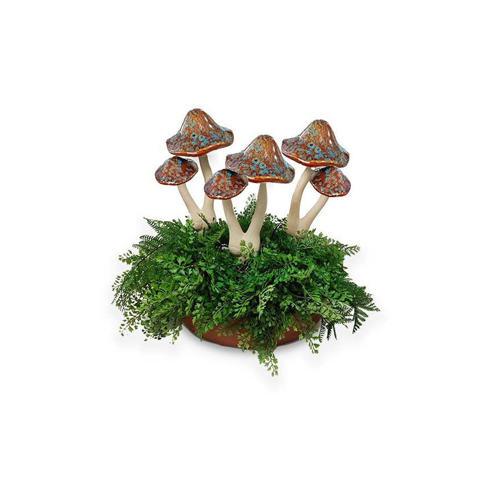 Ceramic Double Mushroom Garden Decor 12x29cm - Brown