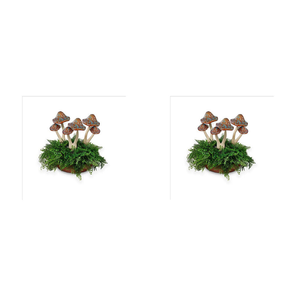 2PK Ceramic Double Mushroom Garden Decor 12x29cm - Brown