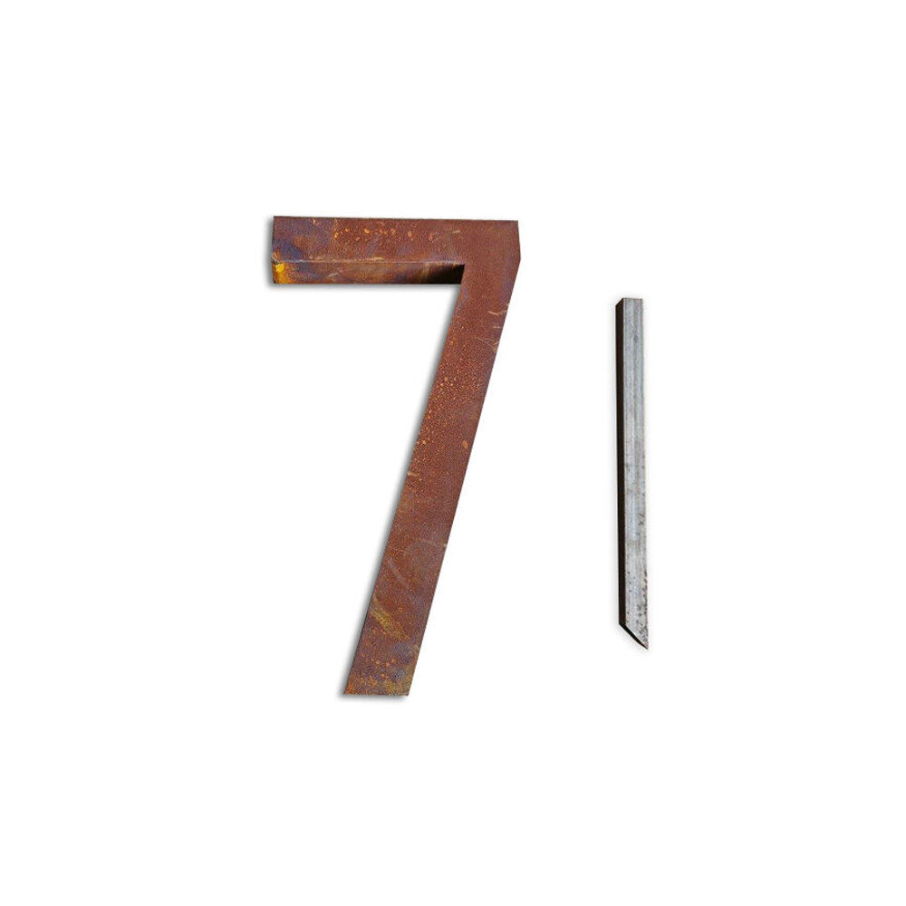 Steel House Number SEVEN Sign/Plaque 22.2x40cm - Rust