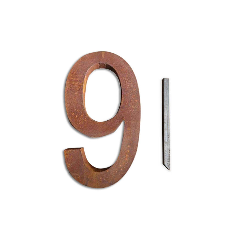 Steel House Number NINE Sign/Plaque 22.9x40cm - Rust