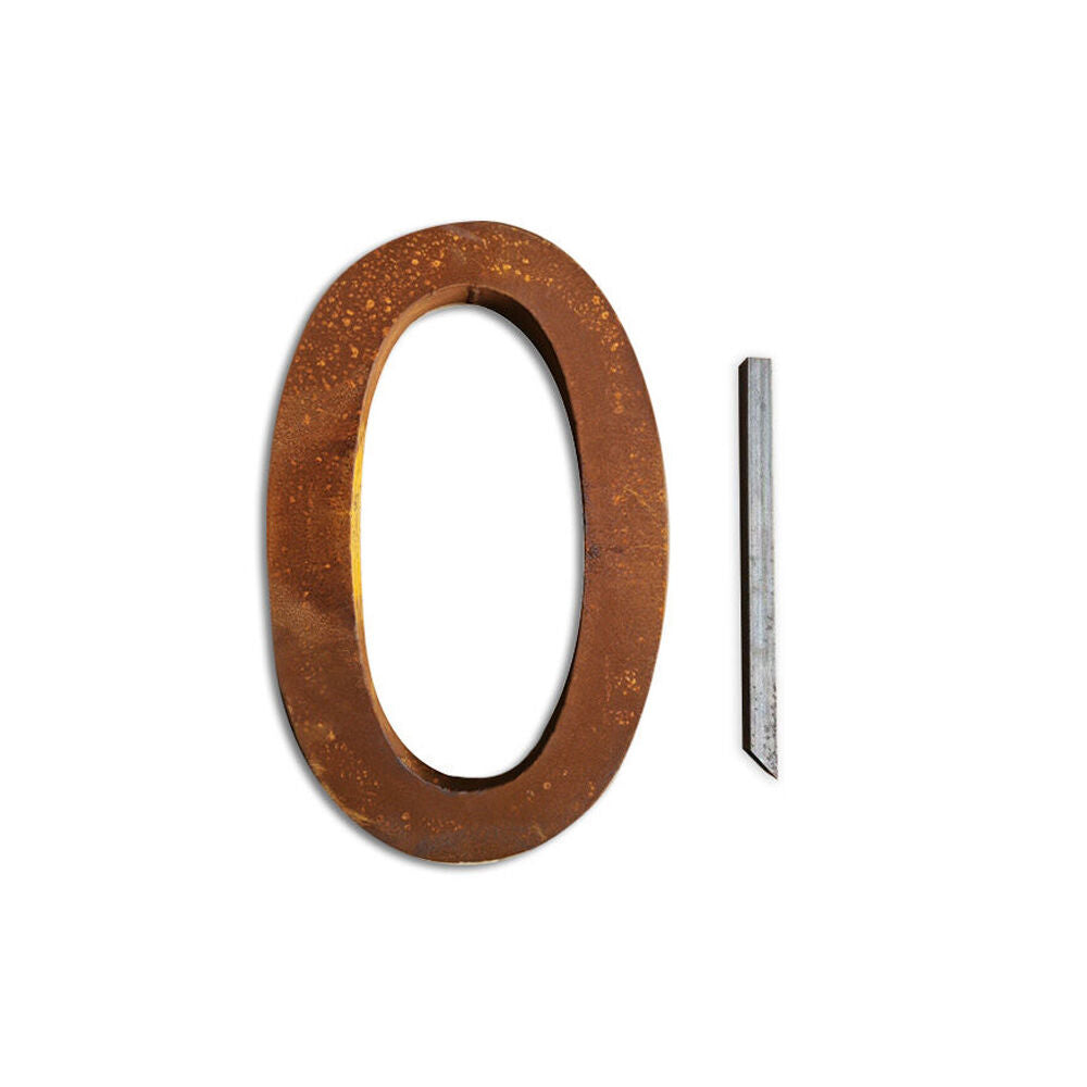 Steel House Number ZERO Sign/Plaque 23.8x40cm - Rust