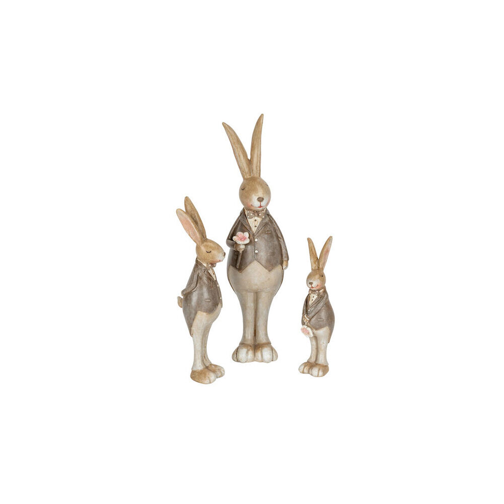 3pc Resin Rabbit In Brown Jacket Family Figures Set