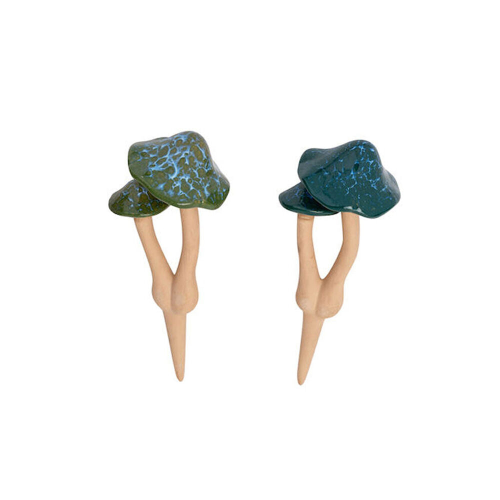 2PK Ceramic Double Mushroom Green 12x29cm - Assorted