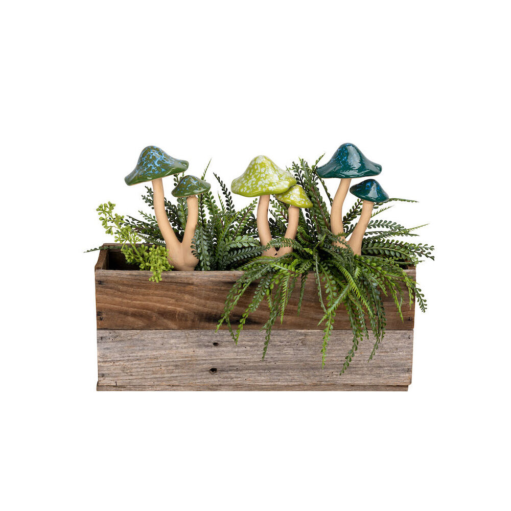 2PK Ceramic Double Mushroom Green 12x29cm - Assorted