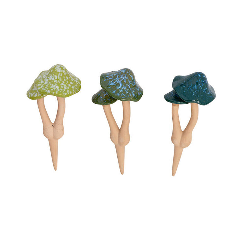 2PK Ceramic Double Mushroom Green 12x29cm - Assorted