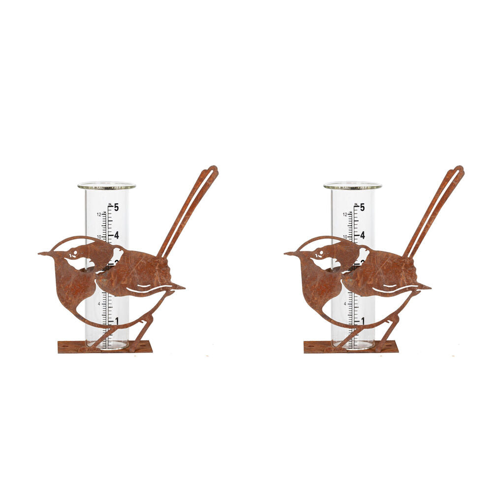 2PK Wren Bird Glass Rain Gauge Outdoor Decoration 17x15cm Rust