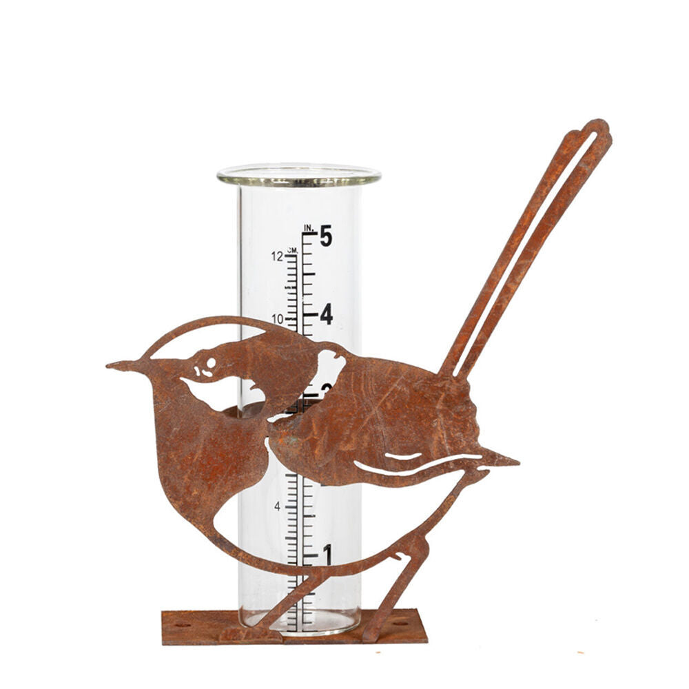 2PK Wren Bird Glass Rain Gauge Outdoor Decoration 17x15cm Rust
