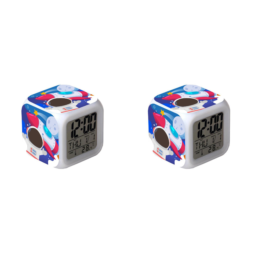2PK Laser Kids Printed LED Glow Cube Alarm Clock - Astronaut 3y+