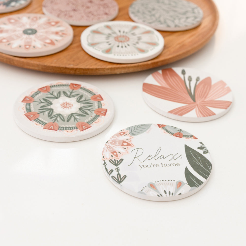 6PK Splosh Amber Garden Relax 10.5cm Ceramic Coaster Round