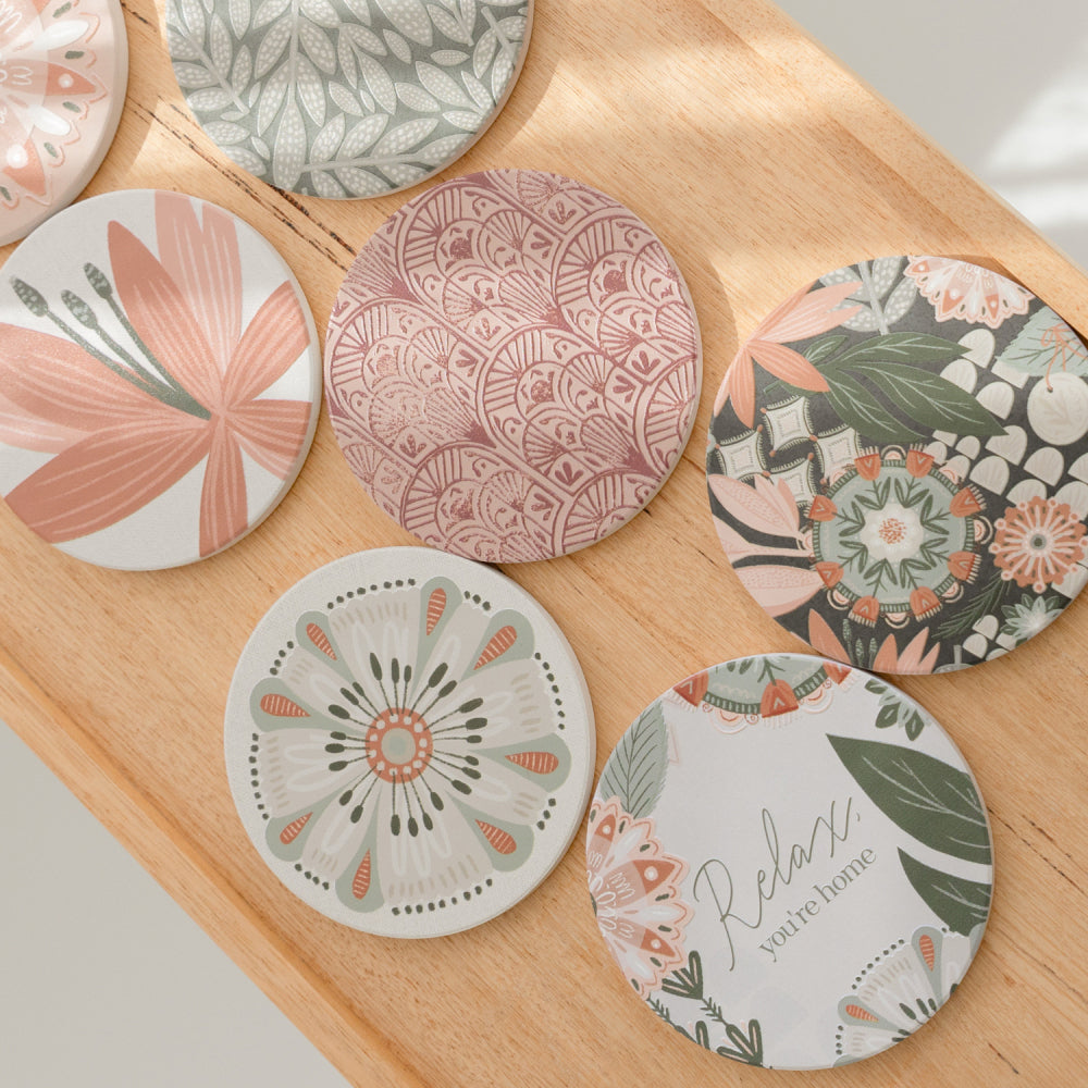 6PK Splosh Amber Garden Pattern 10.5cm Ceramic Coaster Round